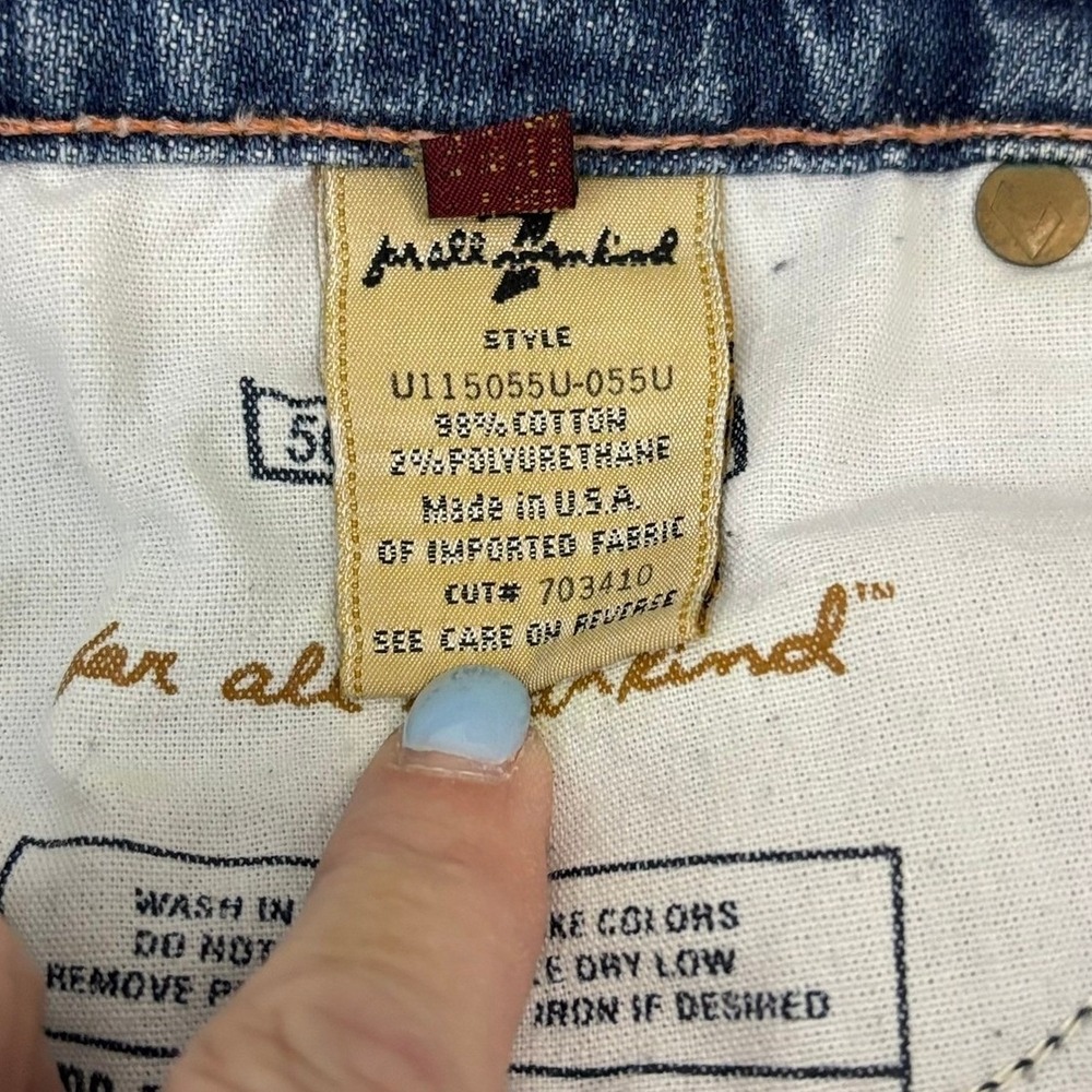 7 For All Mankind Flare Jeans Women 27 Blue Boho Western Casual Distressed Hem - Picture 10 of 11